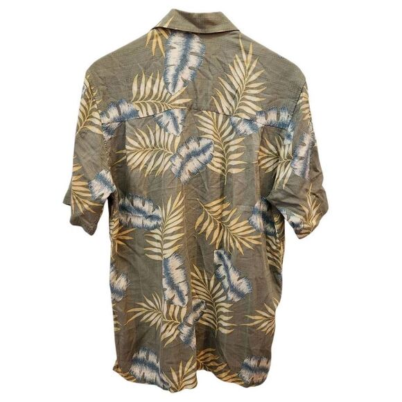 Cubavera silk button front short sleeveshirt olive plaid palm leaf print small - Picture 2 of 7